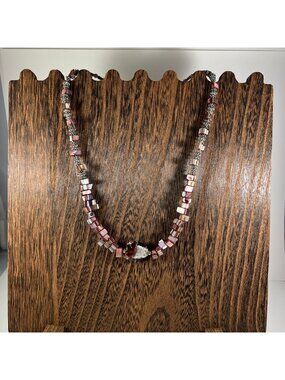 Beaded Necklace W/ Purple Shell & Silver-Tone Accents Lobster Clasp